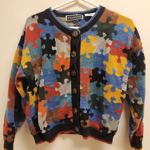 Colorful Puzzle Pattern Cardigan - Picture 2 of 3